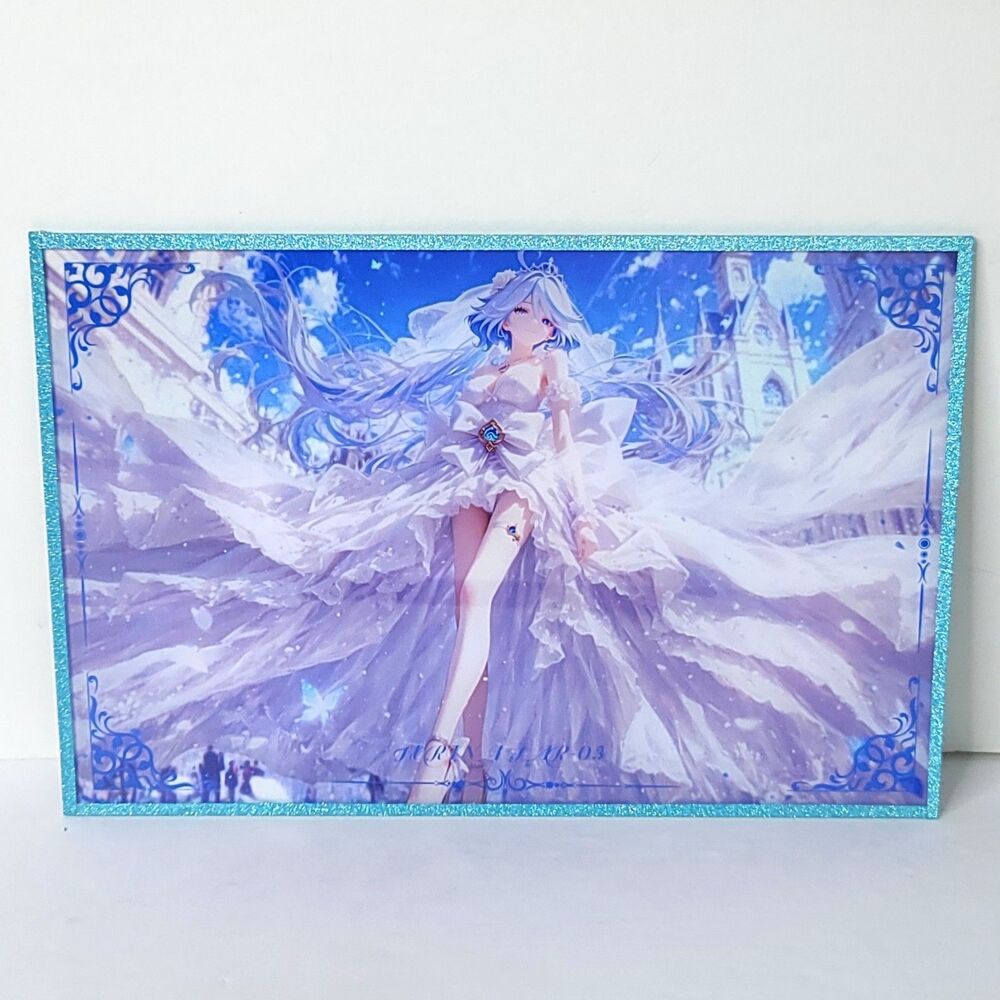 Furina White Dress Blue Glitter Waifu Card Anime Girl Wall Art Oversize Board A5